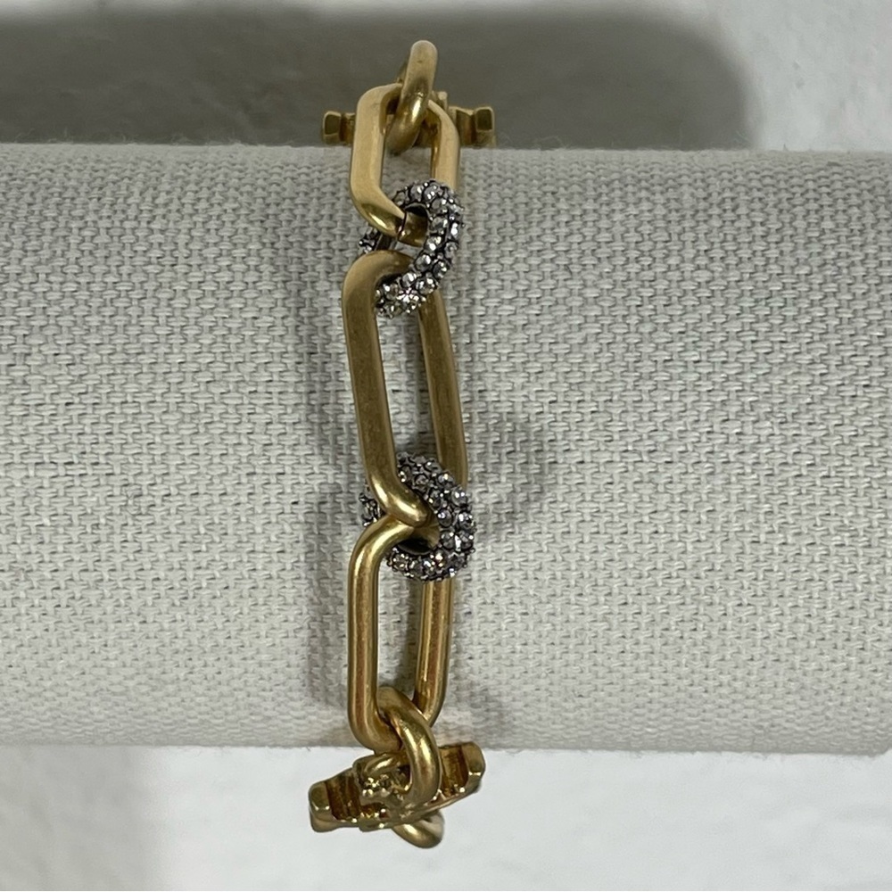 TORY BURCH ROXANNE CHAIN PAVÉ WOMEN'S BRACELET - ANTIQUE GOLD / BLACK CRYSTAL - Picture 7 of 7